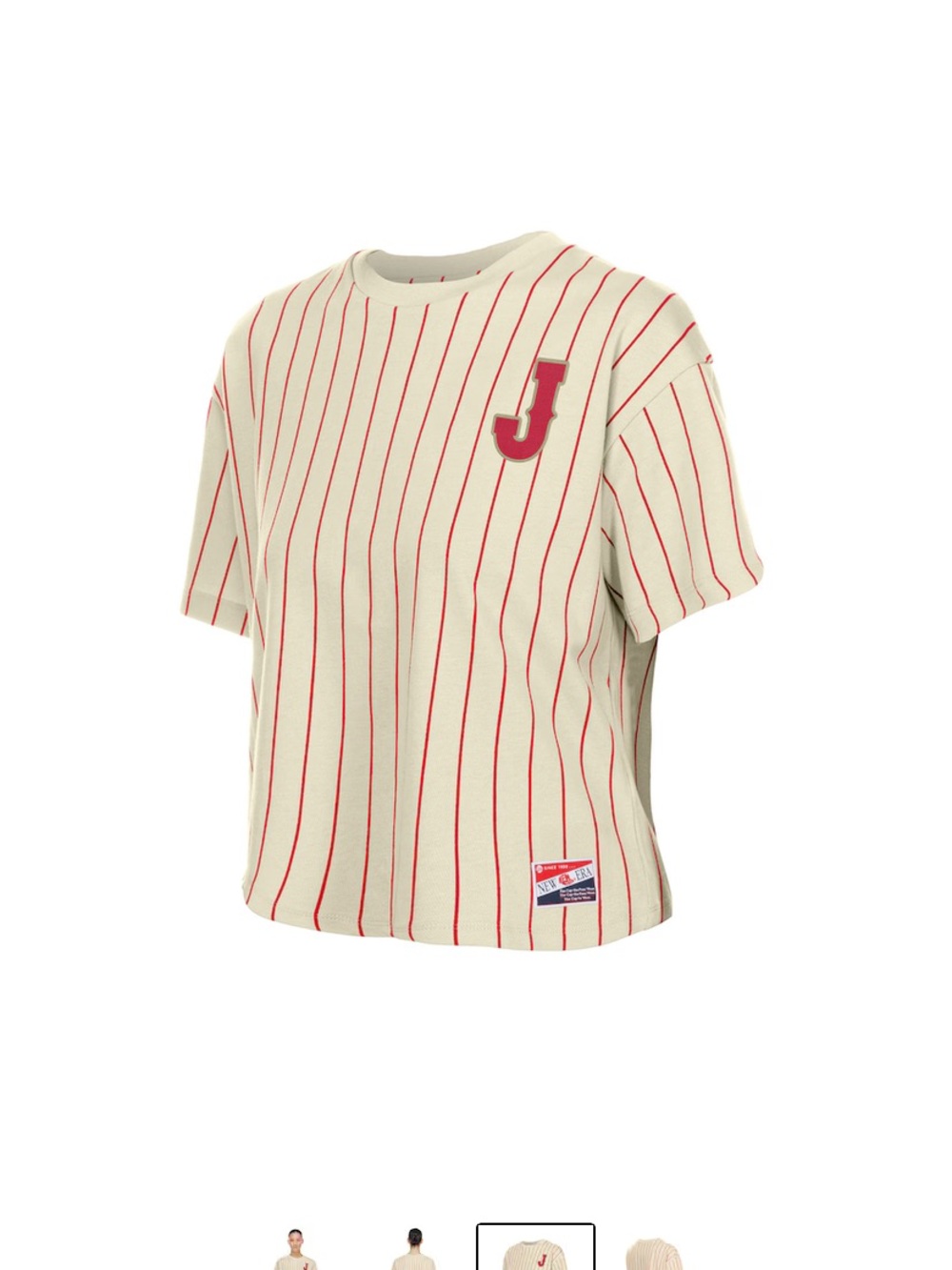 Japan Baseball Cream & Red Pinstripe Crop Top with J Patch